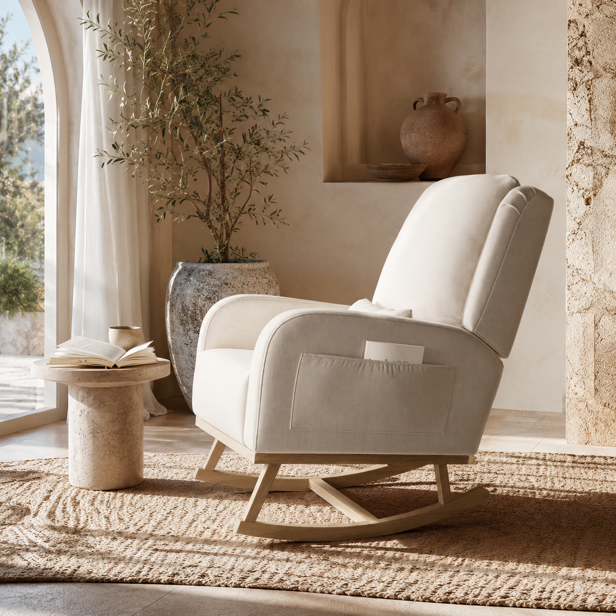 Fauteuil à Bascule En Bois Sereno Beige
