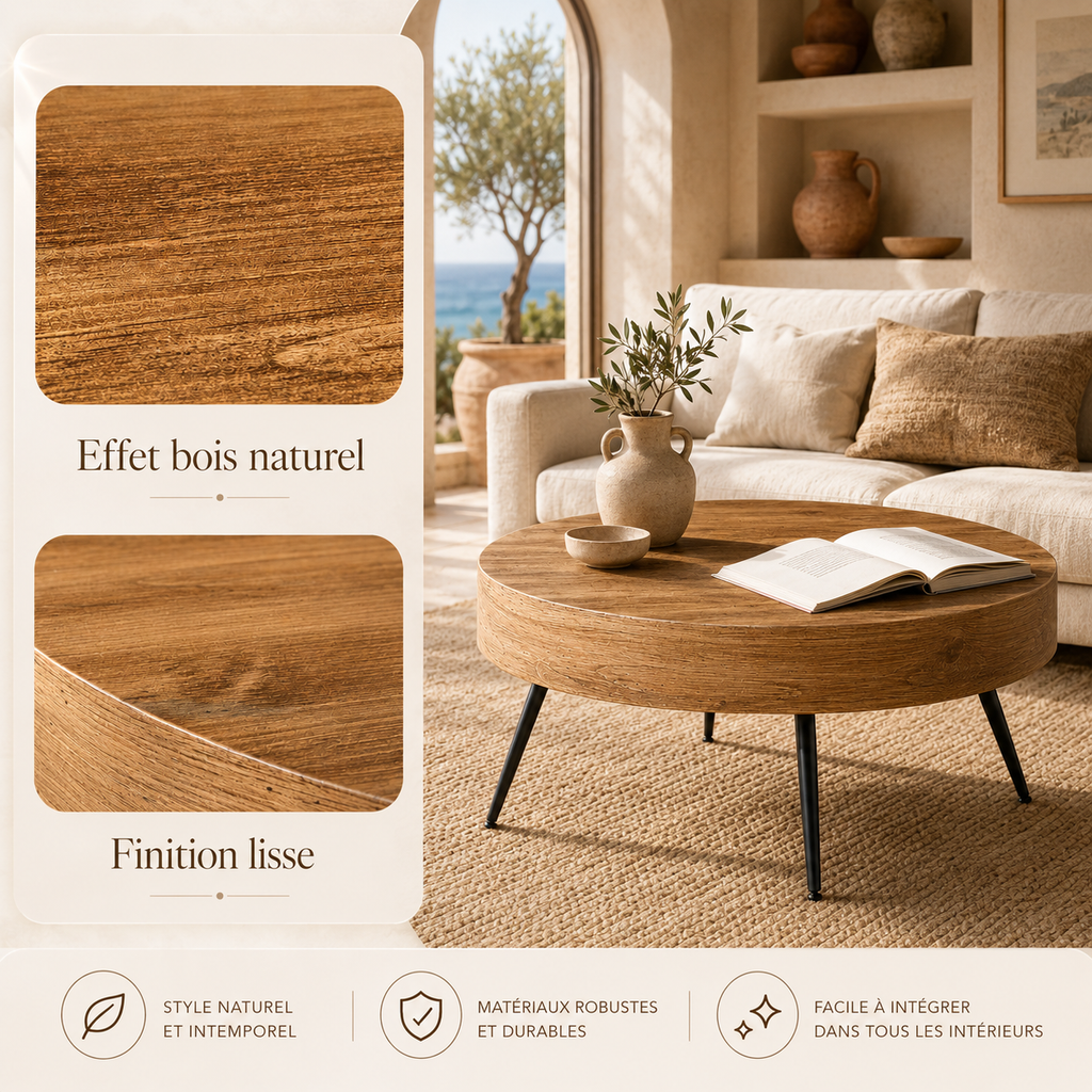 Table Basse Ronde En Bois Minimaliste 70 cm