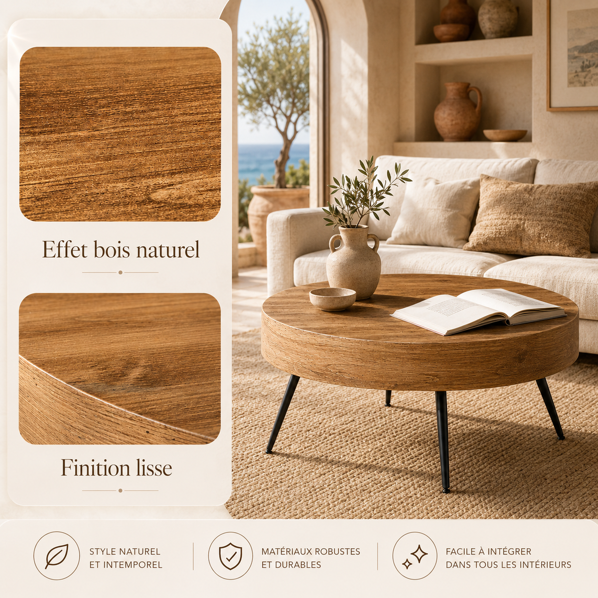 Table Basse Ronde En Bois Minimaliste 70 cm