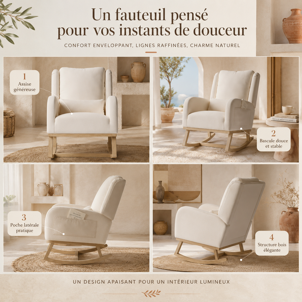 Fauteuil à Bascule En Bois Sereno Beige