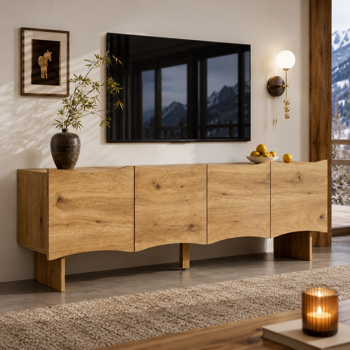 Meuble TV En Bois Clair Onda 155 cm