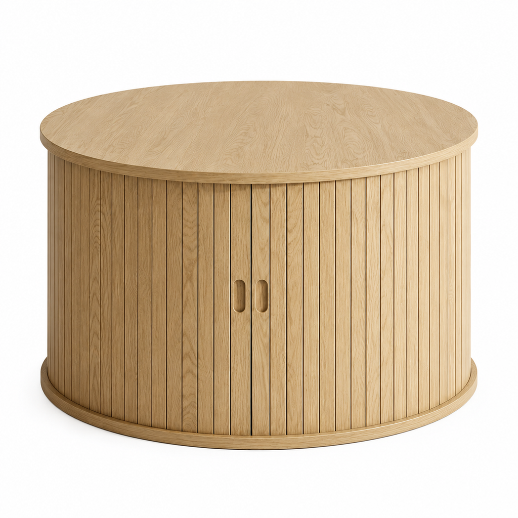 Table Basse Ronde En Bois Cannelée