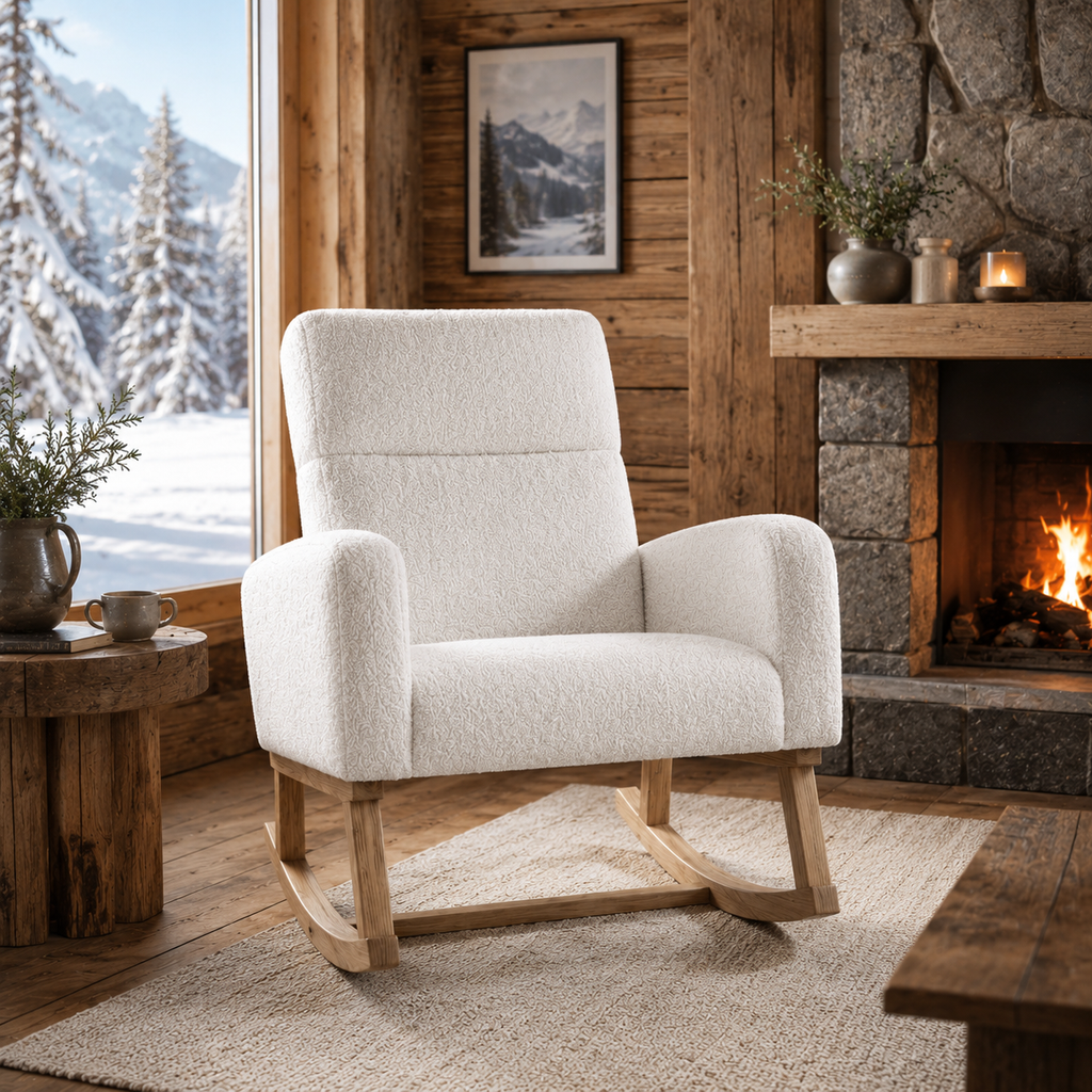 Fauteuil à Bascule En Bois Teddy Blanc
