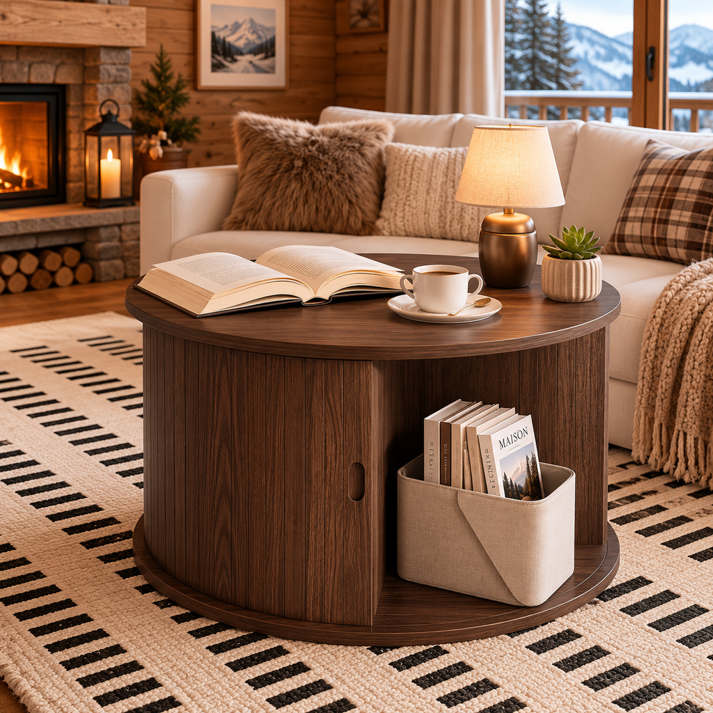 Table Basse Ronde En Bois Cannelée