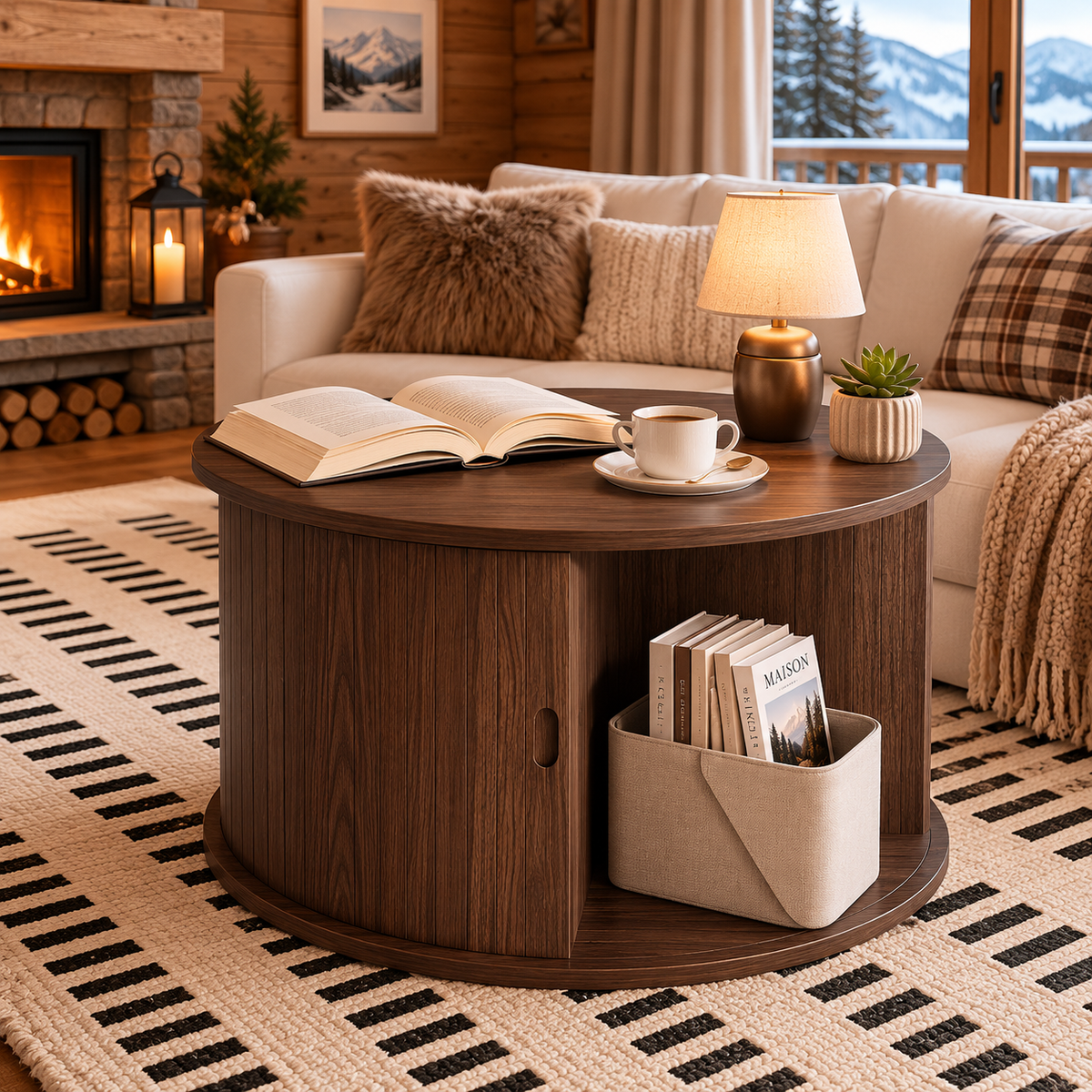 Table Basse Ronde En Bois Cannelée