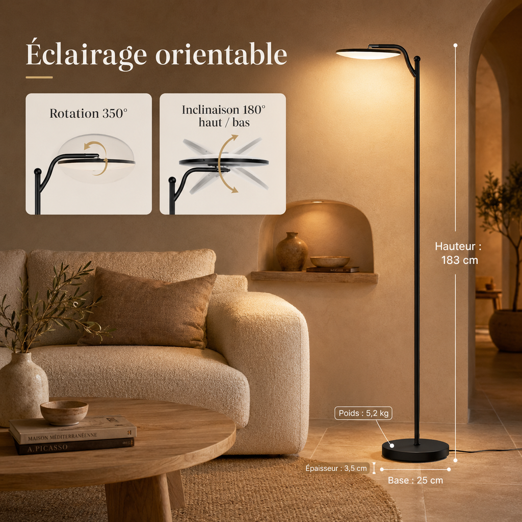 Lampadaire LED Salon Soléa Noir 32W