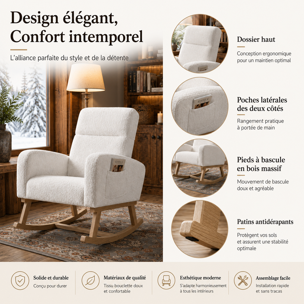 Fauteuil à Bascule En Bois Teddy Blanc