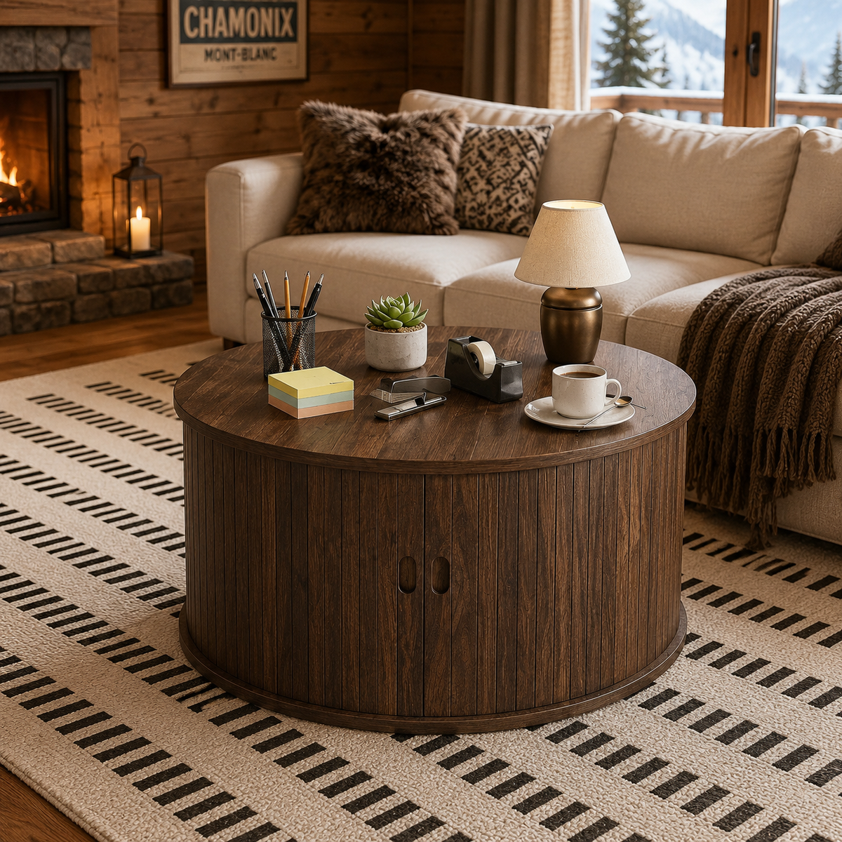Table Basse Ronde En Bois Cannelée