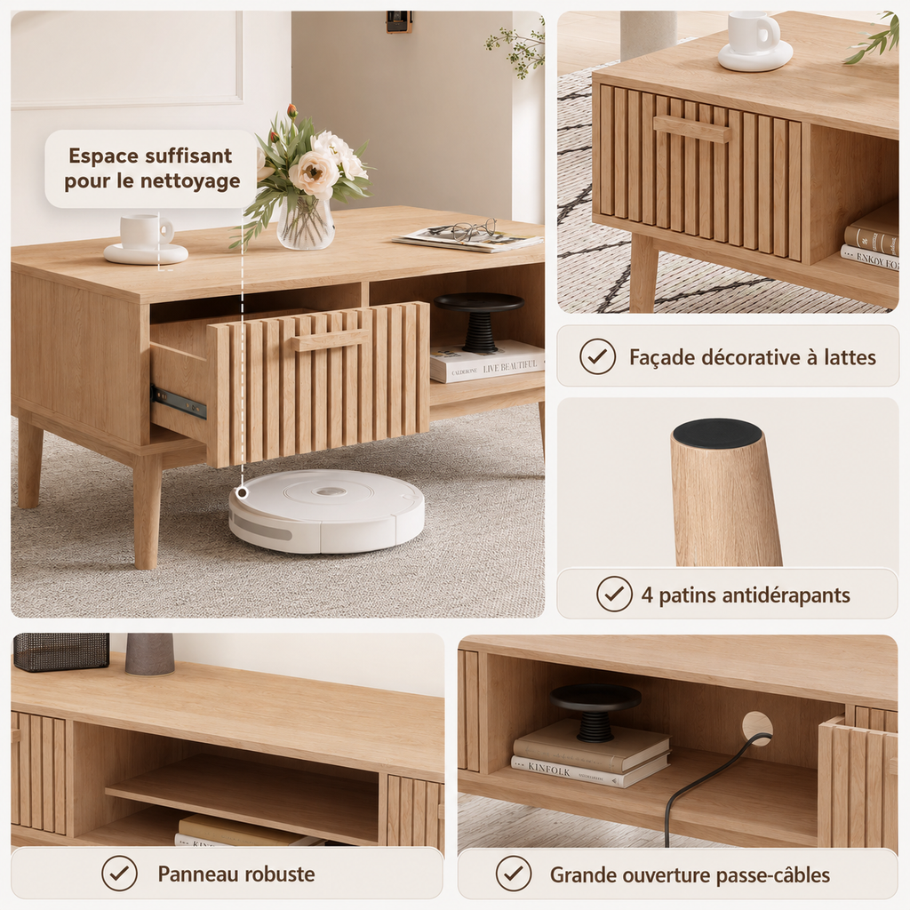 Table Basse Moderne En Bois Natura Lattes