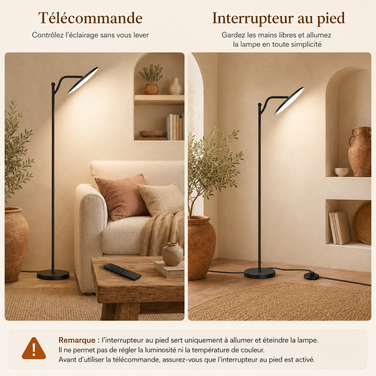 Lampadaire LED Salon Soléa Noir 32W