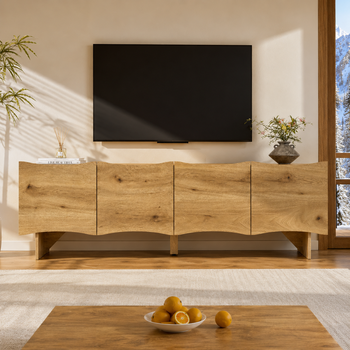 Meuble TV En Bois Clair Onda 155 cm