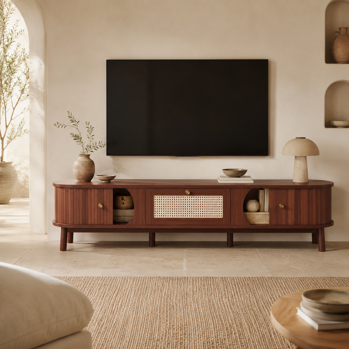 Meuble TV En Bois Vintage Cannage Country