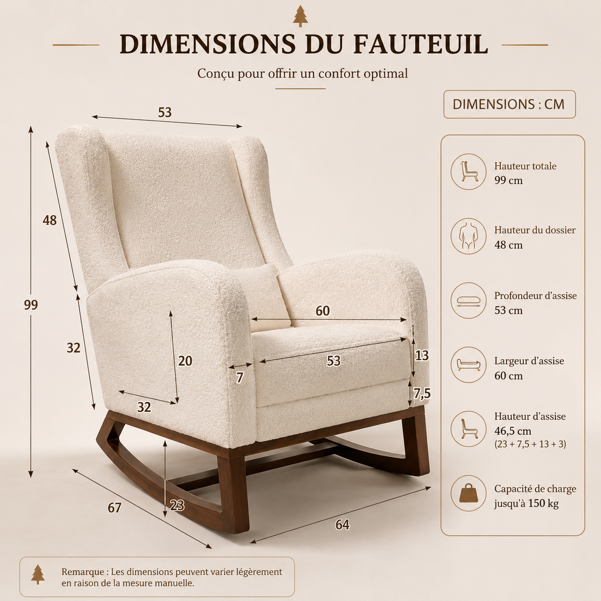 Fauteuil à Bascule En Bois Relax Beige