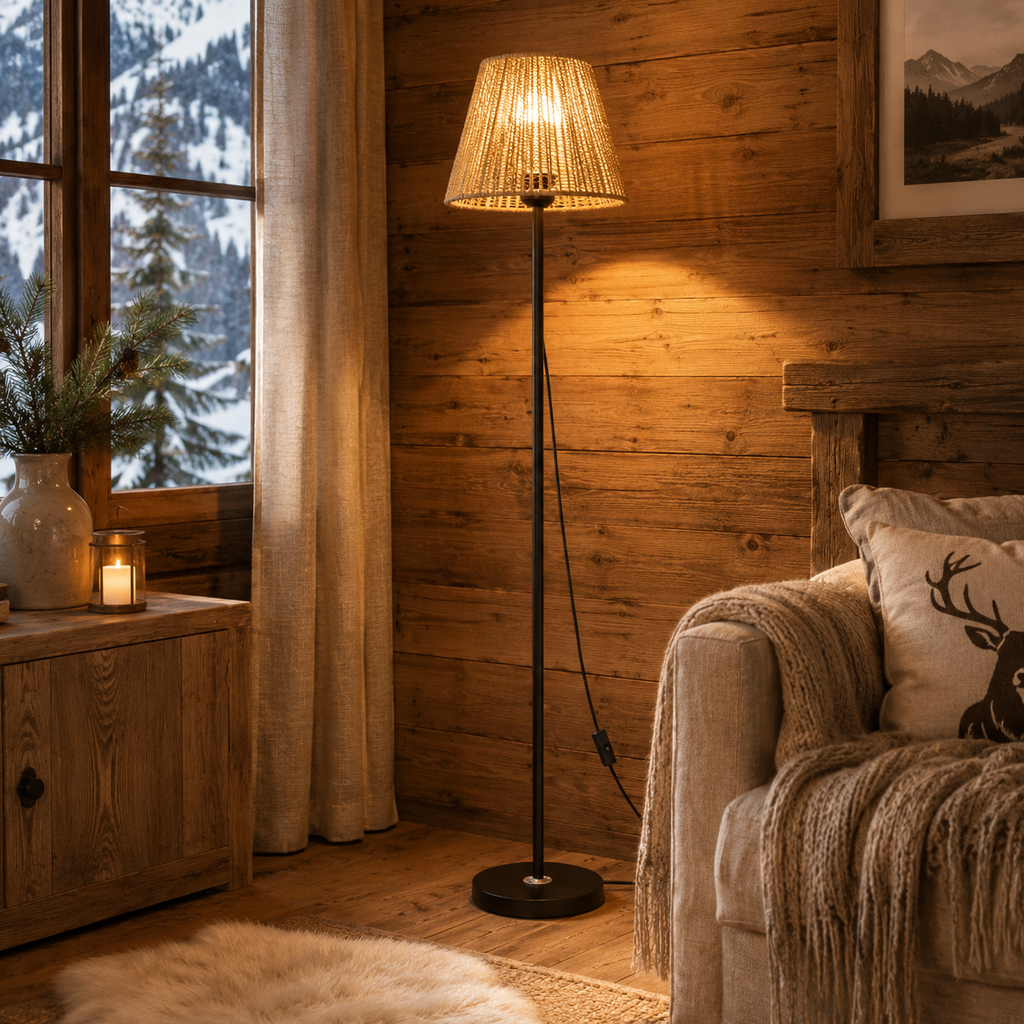 Lampadaire LED Sur Pied Rotin Aura Noir