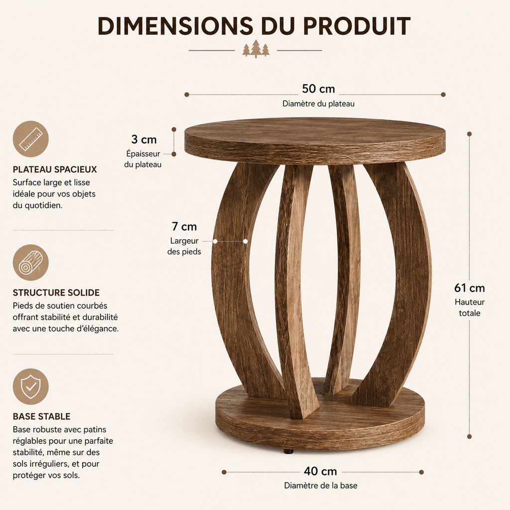 Table De Chevet En Bois Oria Ronde