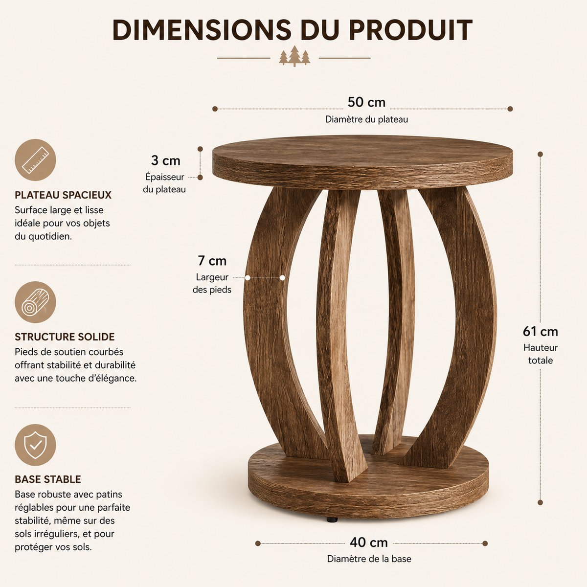 Table De Chevet En Bois Oria Ronde