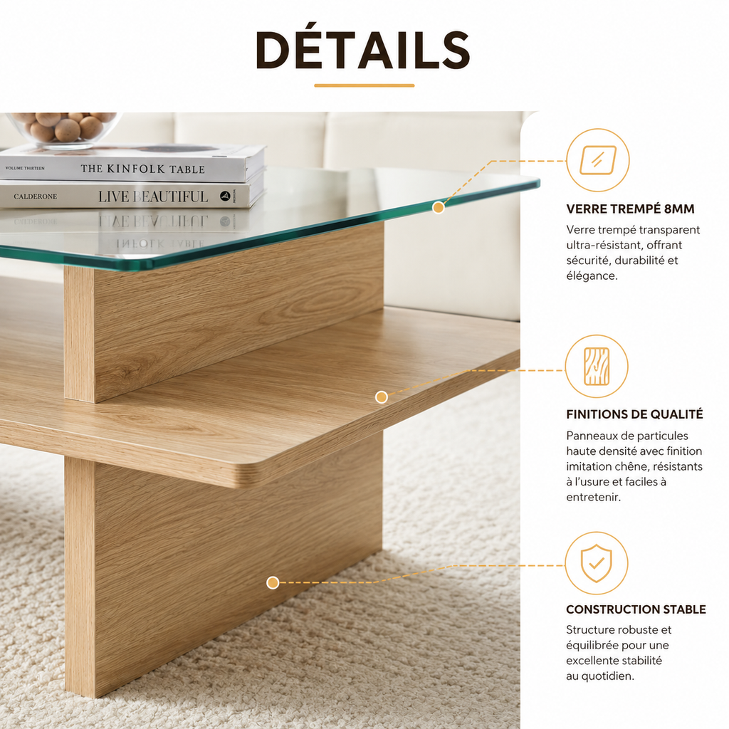 Table Basse En Verre Et Bois Élégance