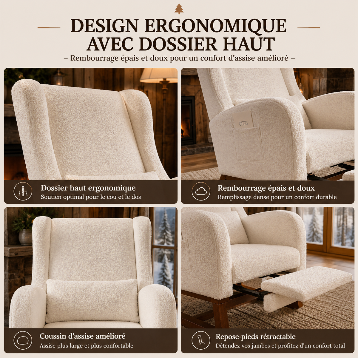 Fauteuil à Bascule En Bois Relax Beige