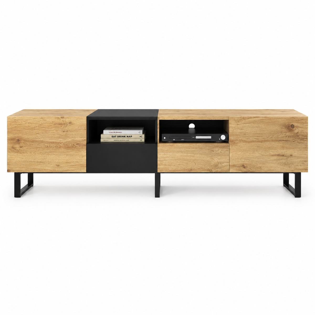 Meuble TV En Bois Noir Néro 190 cm