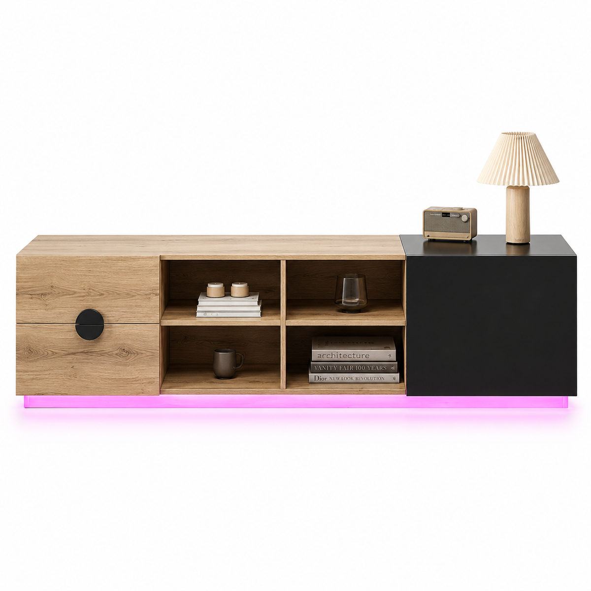 Meuble TV Design En Bois Lumina LED Noir 180 cm