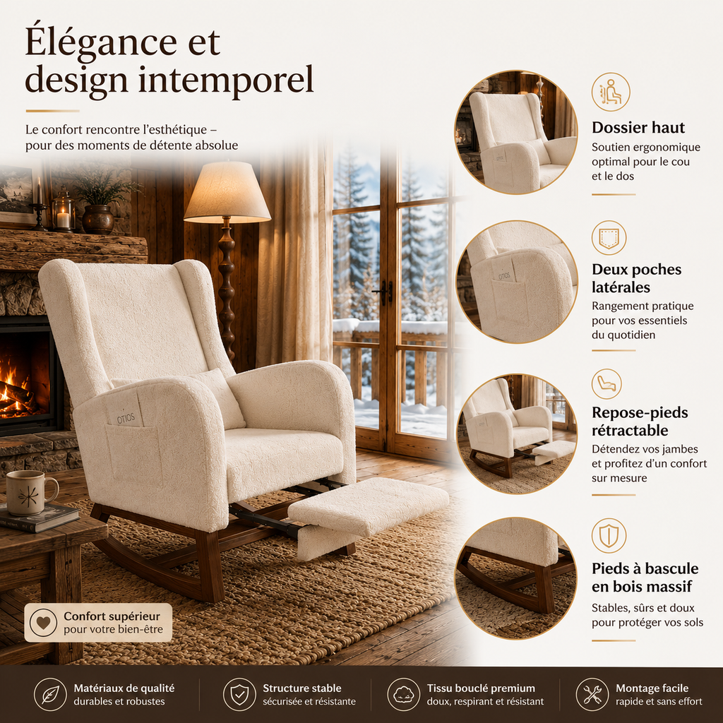 Fauteuil à Bascule En Bois Relax Beige