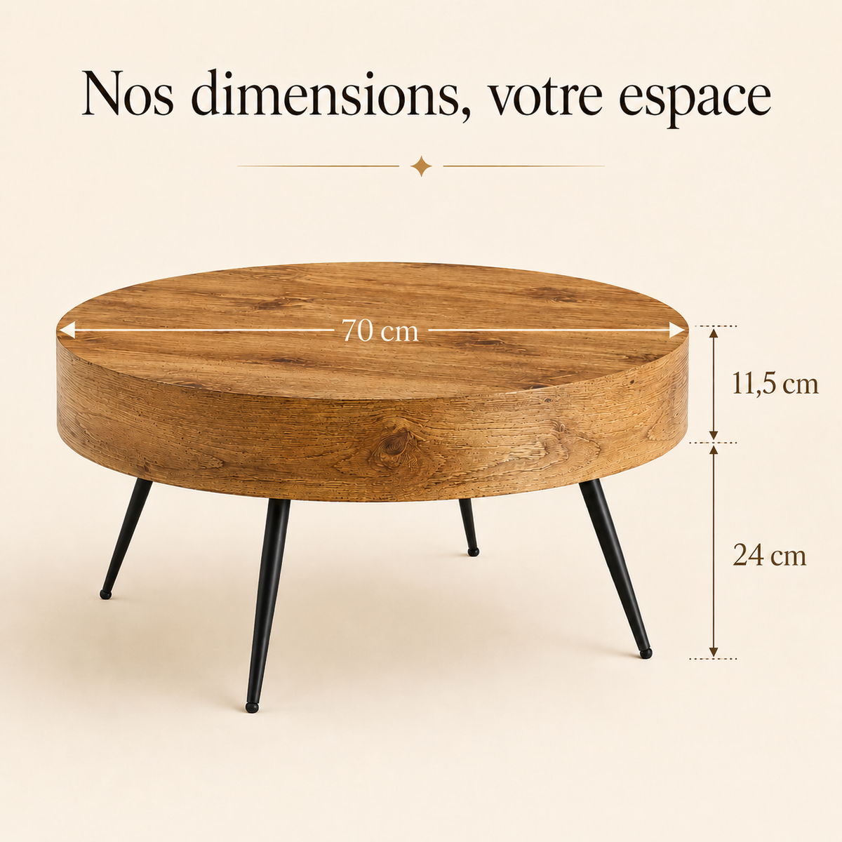 Table Basse Ronde En Bois Minimaliste 70 cm