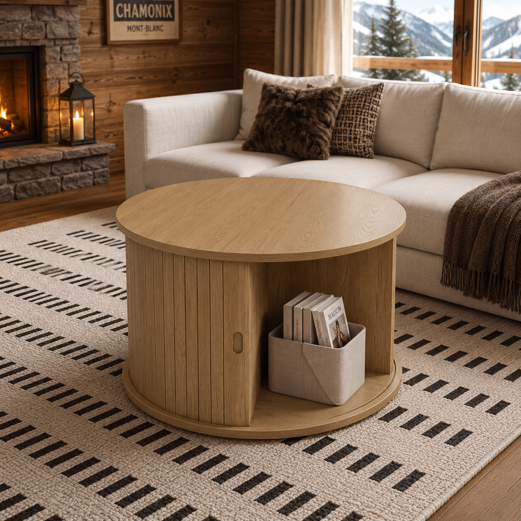 Table Basse Ronde En Bois Cannelée