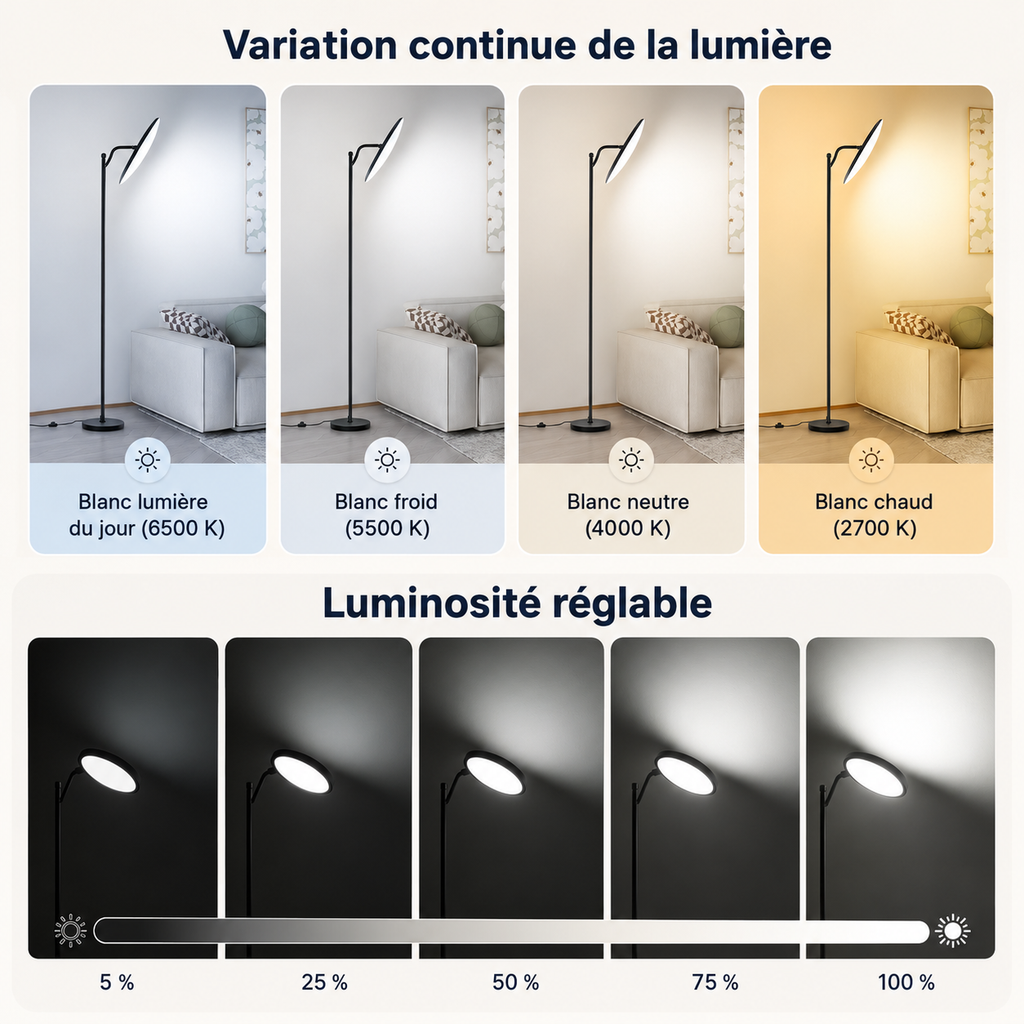 Lampadaire LED Salon Soléa Noir 32W