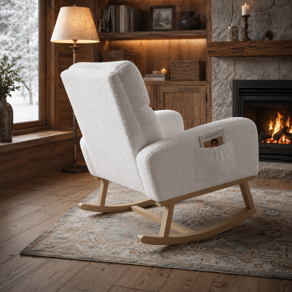 Fauteuil à Bascule En Bois Teddy Blanc