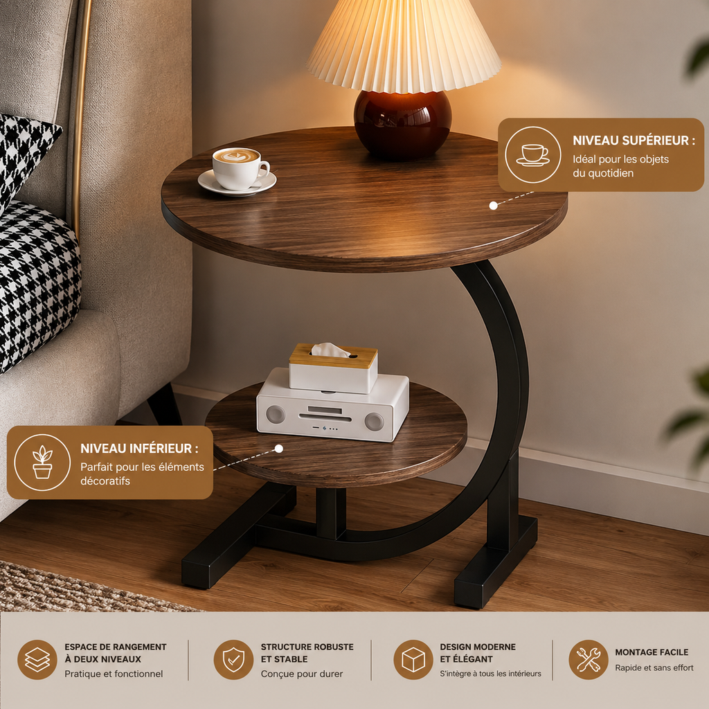Table De Chevet En Bois Duo Ronde