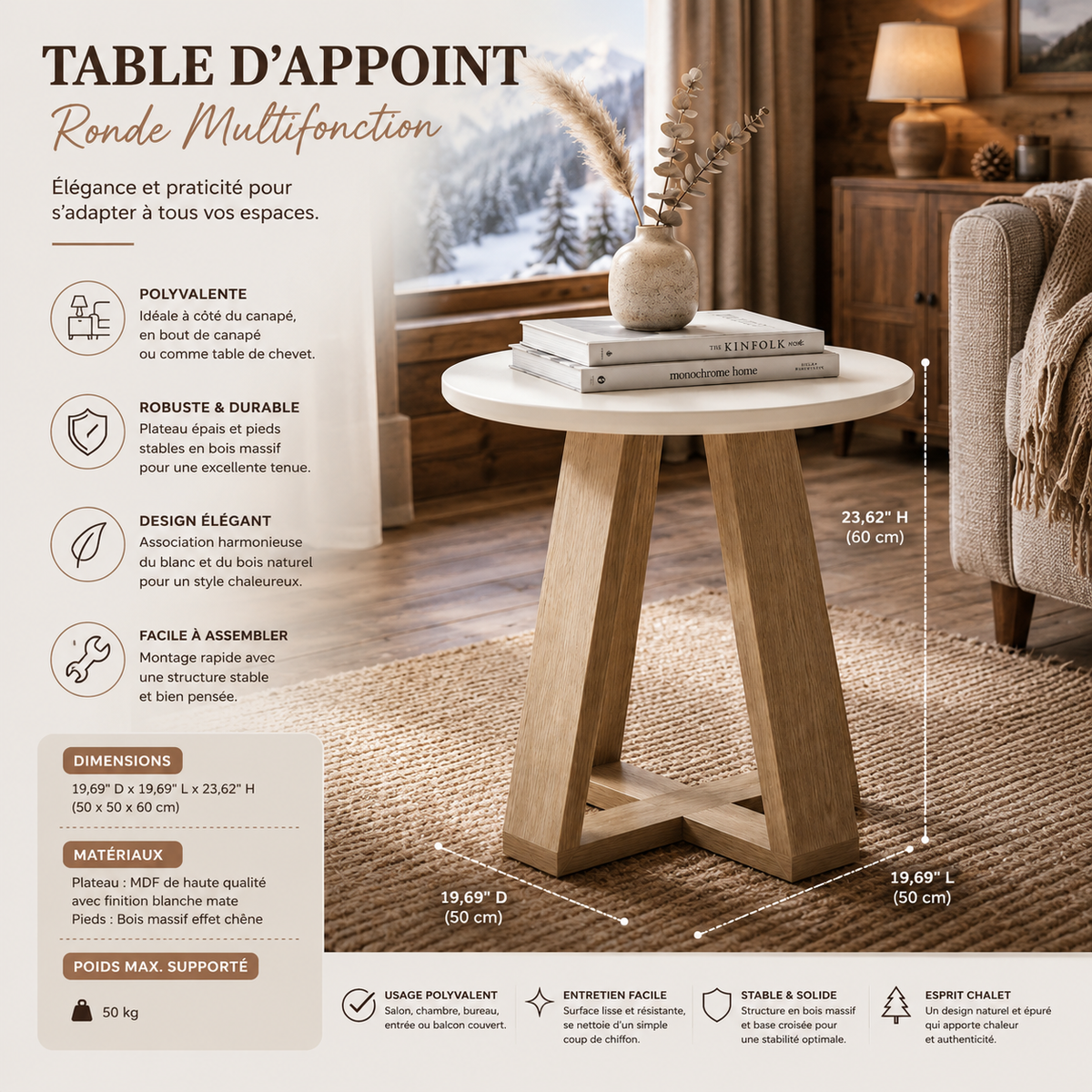 Table De Chevet En Bois Alba Ronde