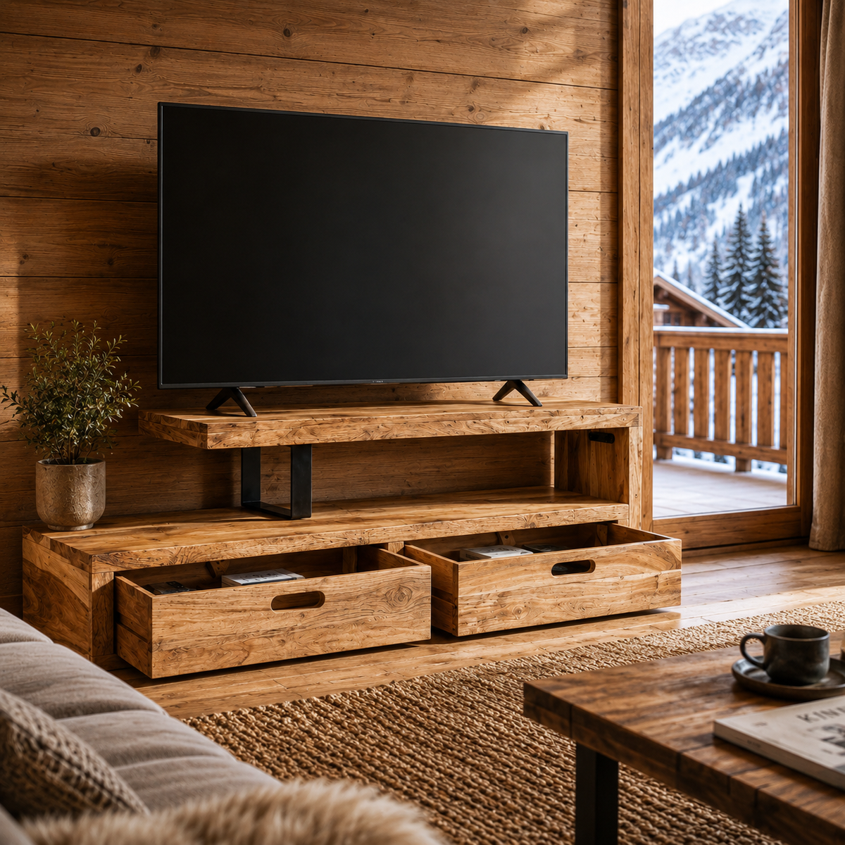 Meuble TV Bas En Bois Acacia Modulable