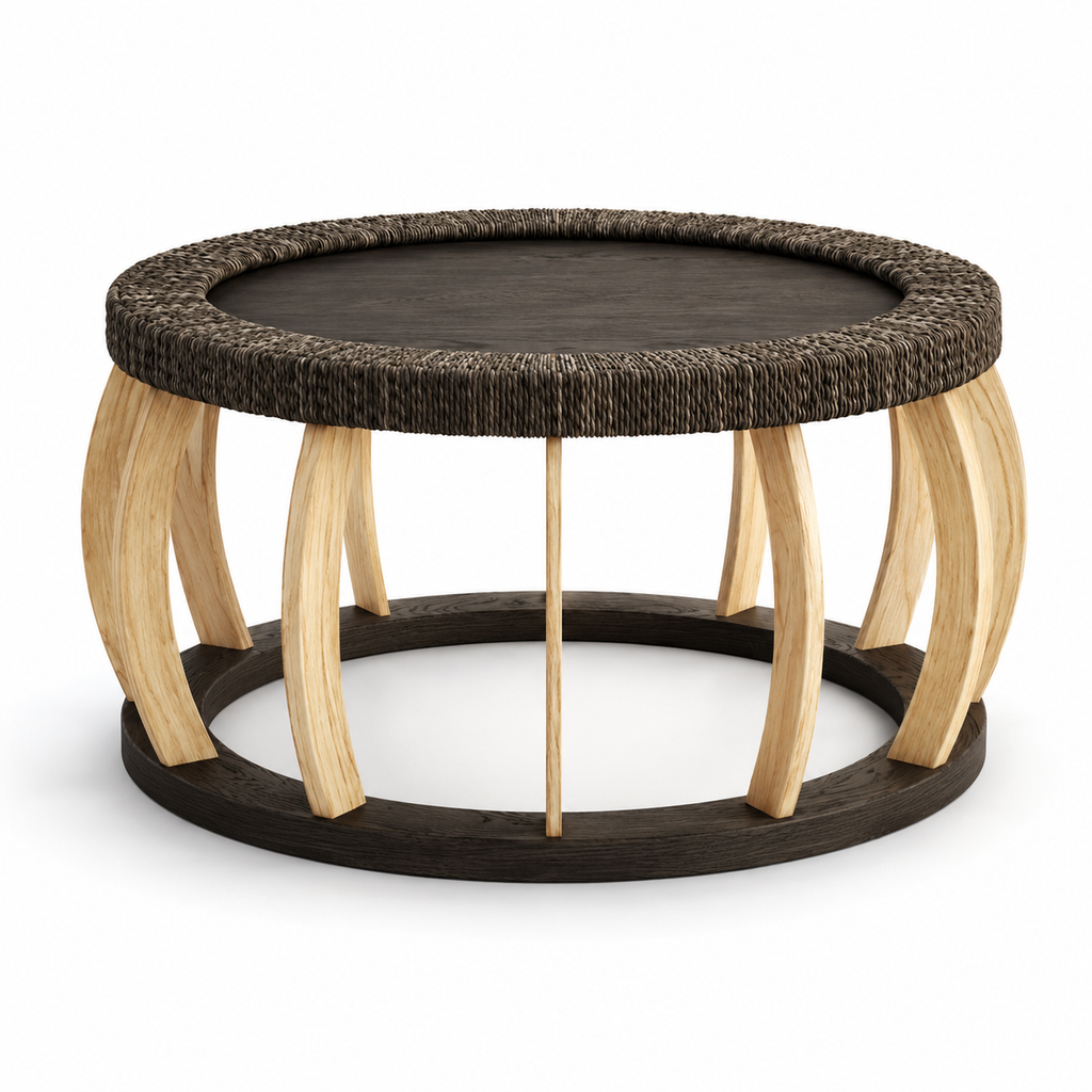 Table Basse Ronde En Bois Bohème Rotin