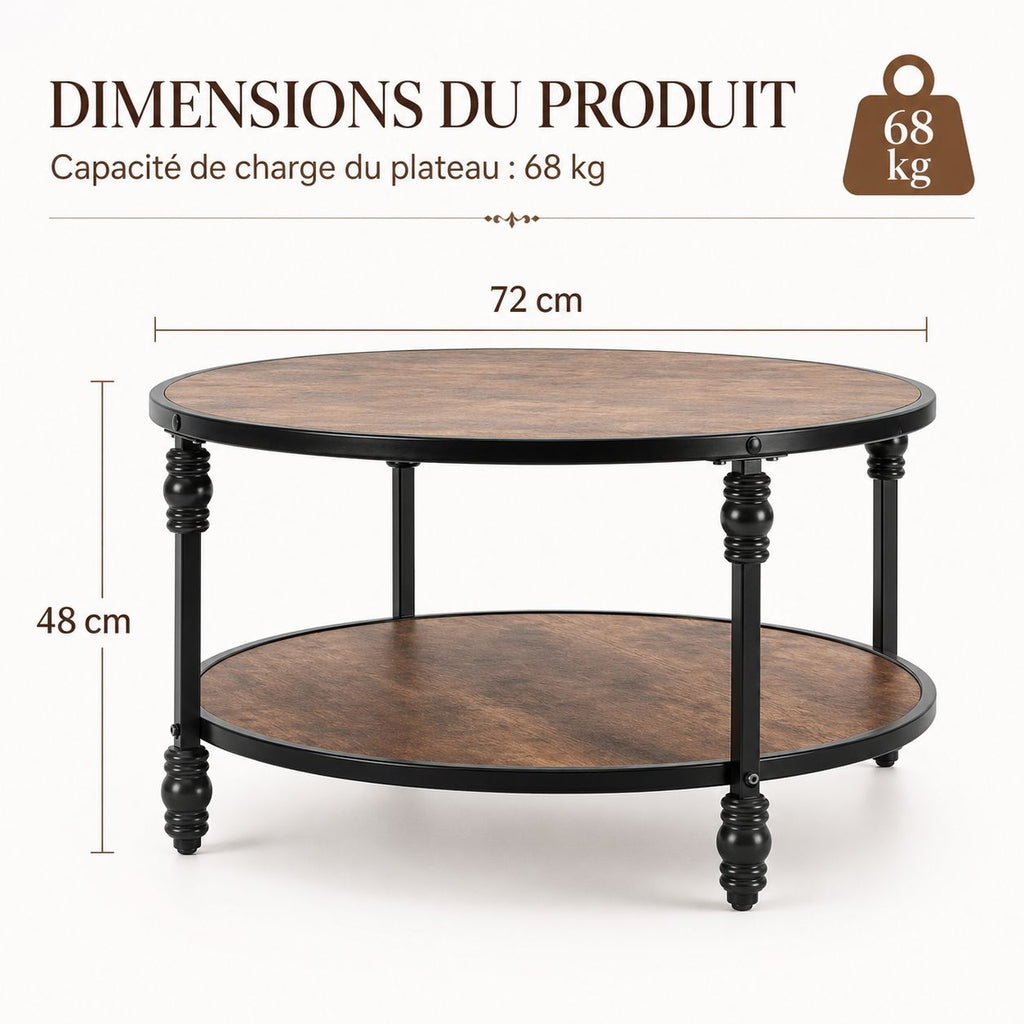 Table Basse Ronde En Bois Et Métal Héritage