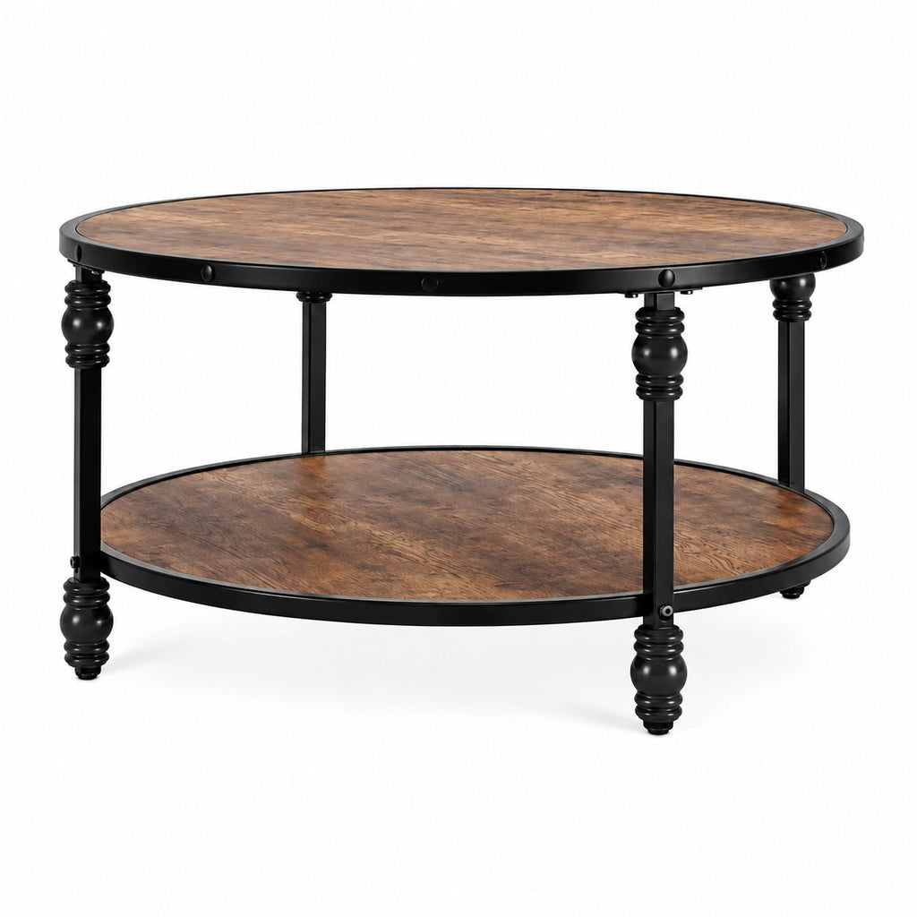 Table Basse Ronde En Bois Et Métal Héritage