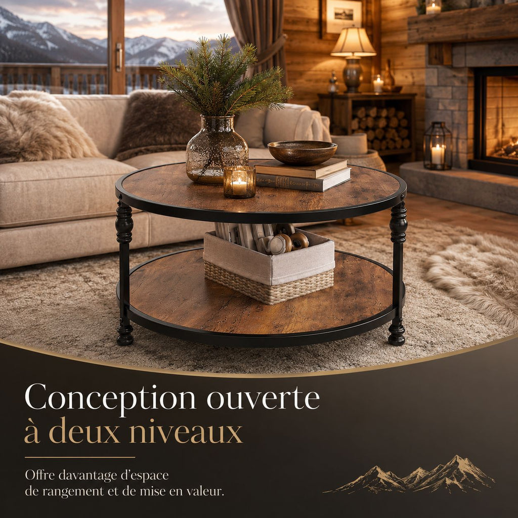 Table Basse Ronde En Bois Et Métal Héritage