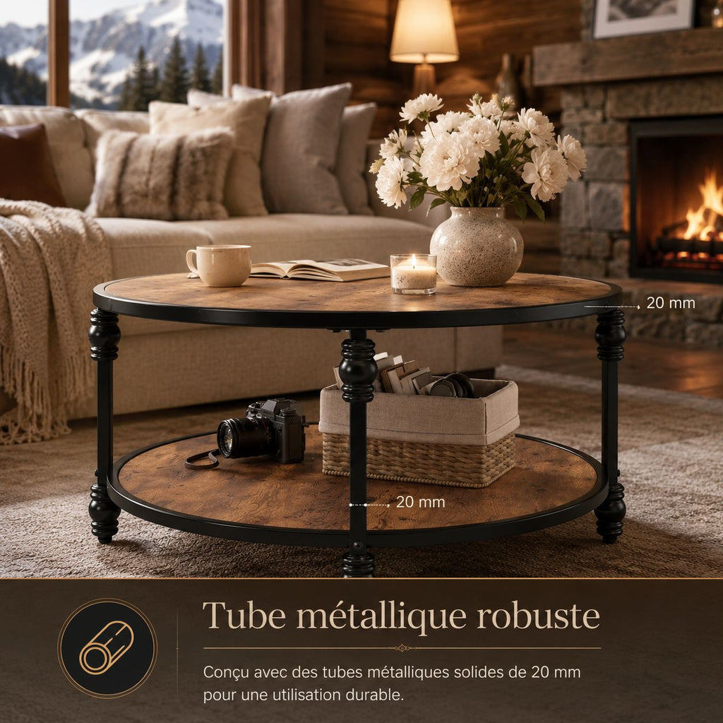 Table Basse Ronde En Bois Et Métal Héritage
