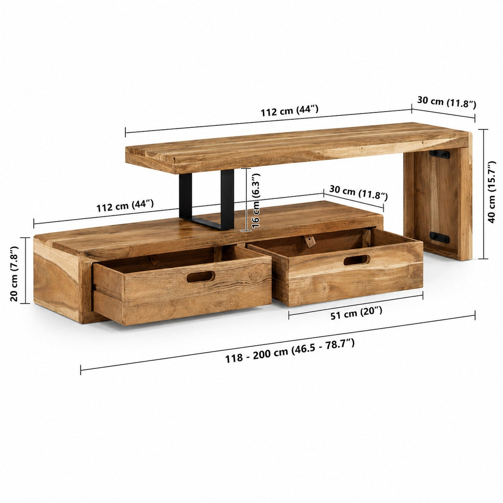 Meuble TV Bas En Bois Acacia Modulable