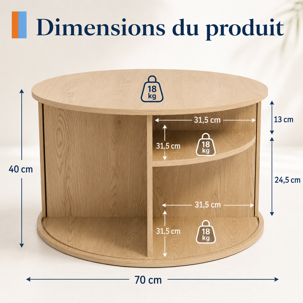 Table Basse Ronde En Bois Cannelée