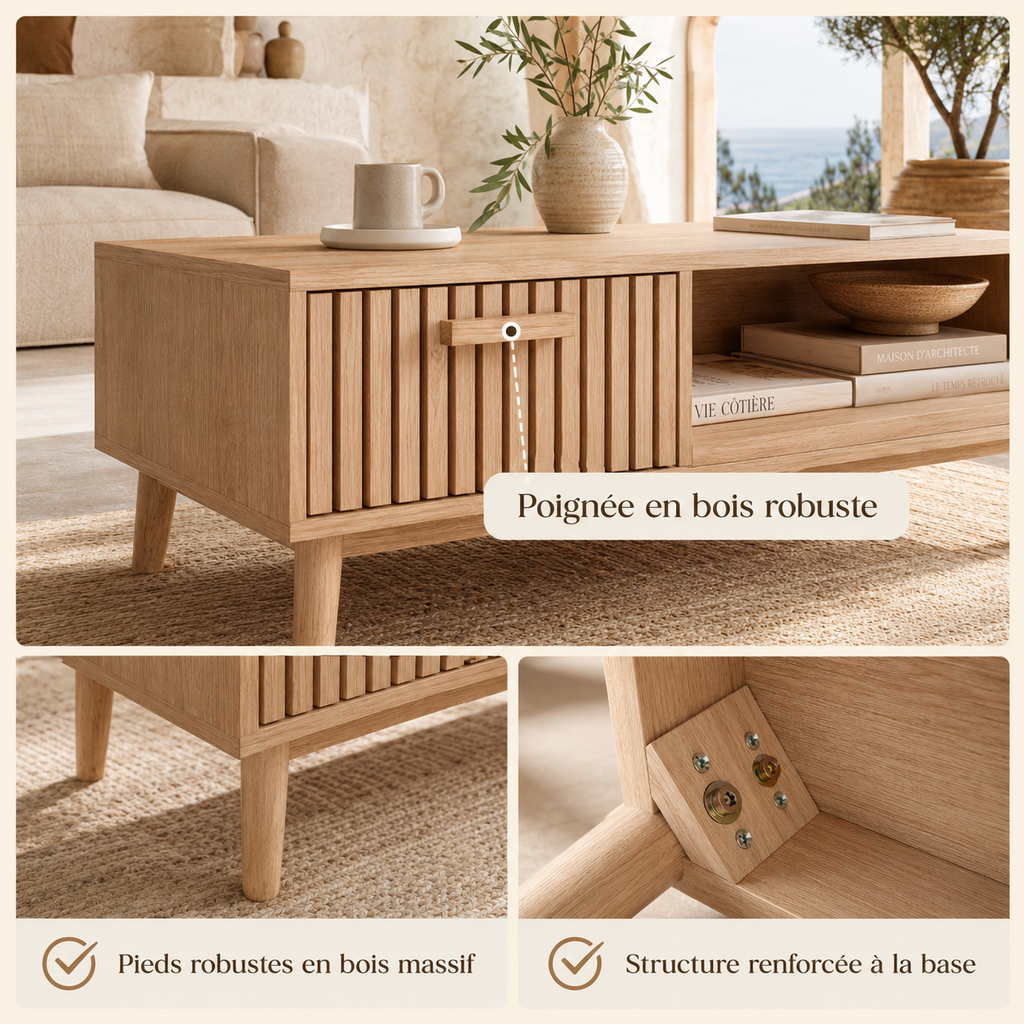 Table Basse Moderne En Bois Natura Lattes