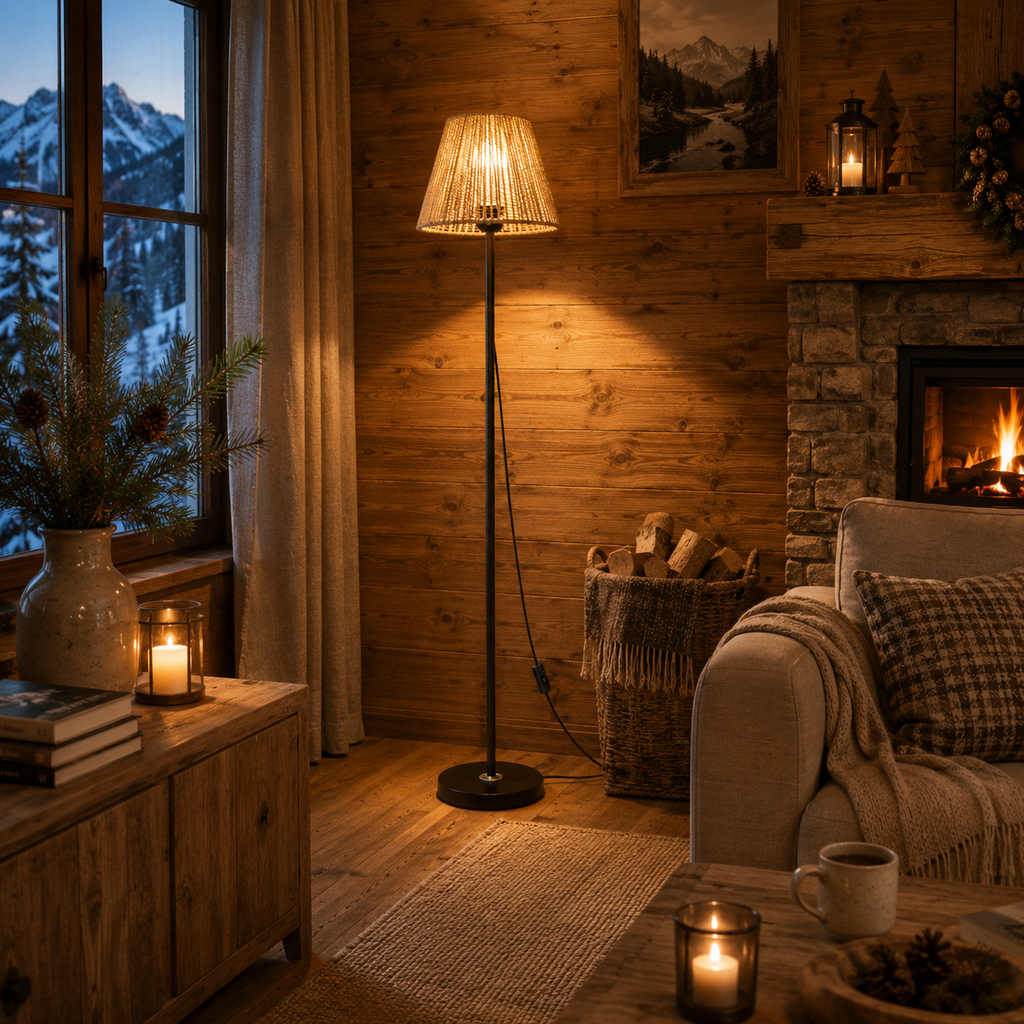Lampadaire LED Sur Pied Rotin Aura Noir