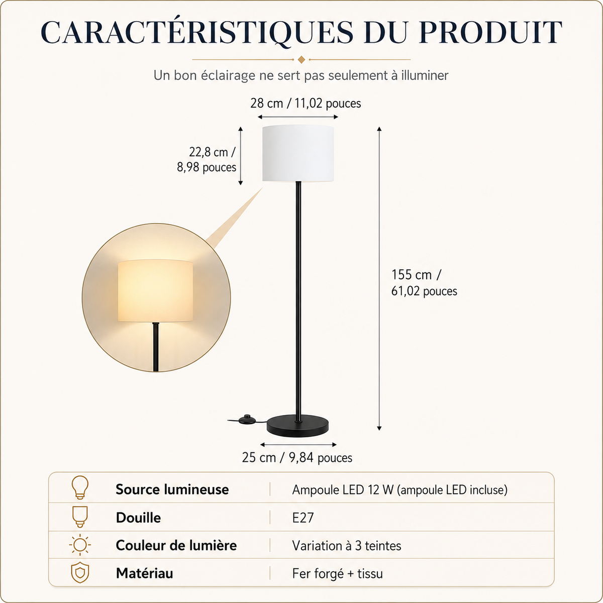 Lampadaire LED Sur Pied Élégance Noir