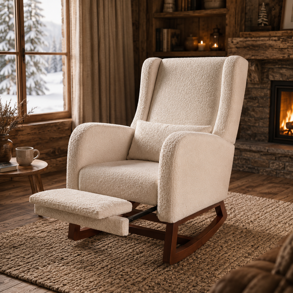 Fauteuil à Bascule En Bois Relax Beige