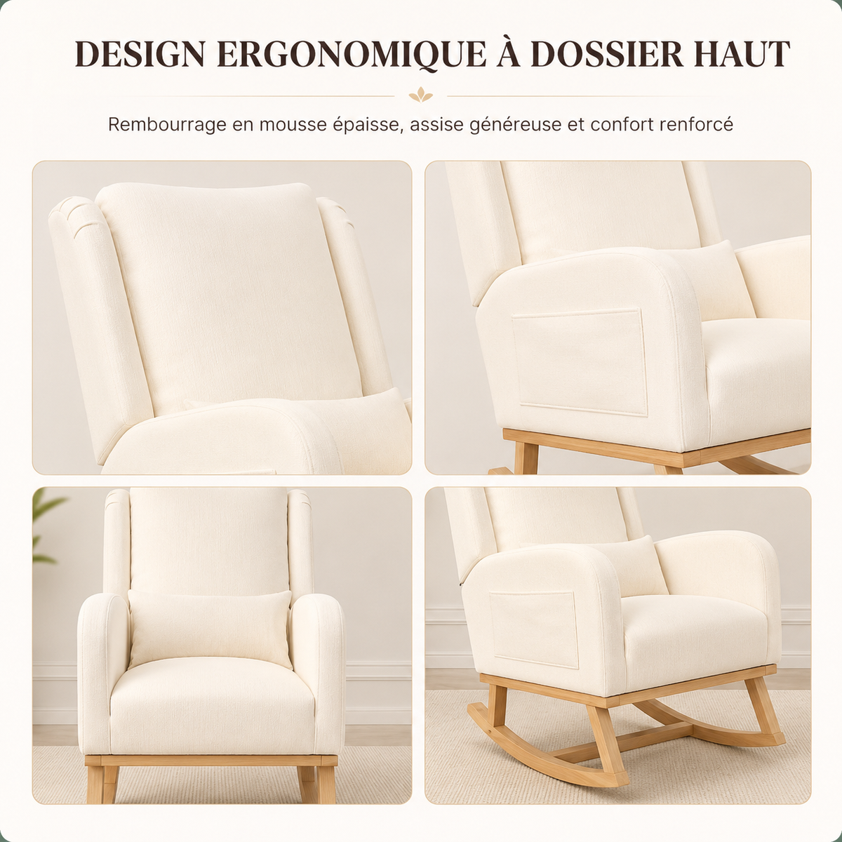 Fauteuil à Bascule En Bois Sereno Beige