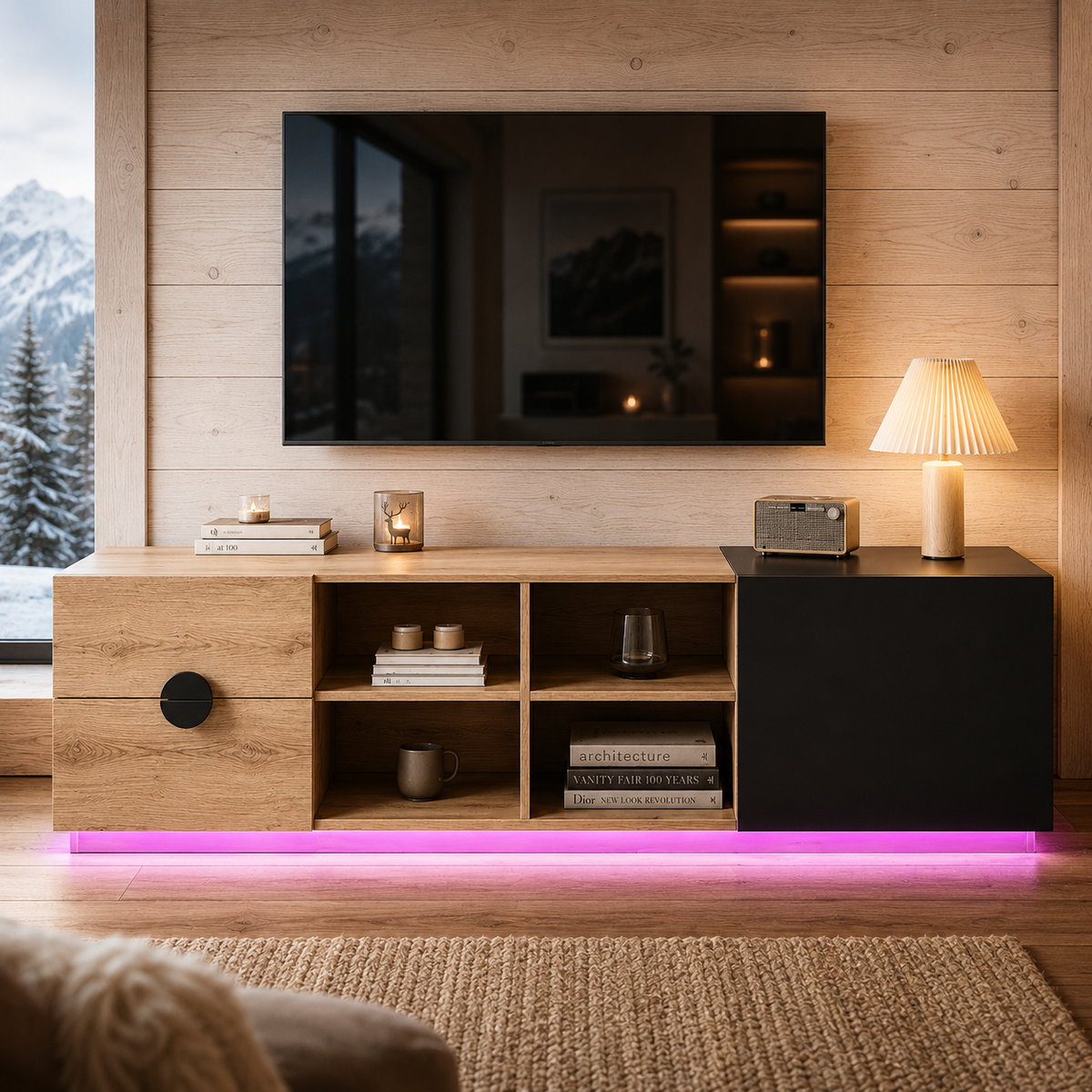 Meuble TV Design En Bois Lumina LED Noir 180 cm