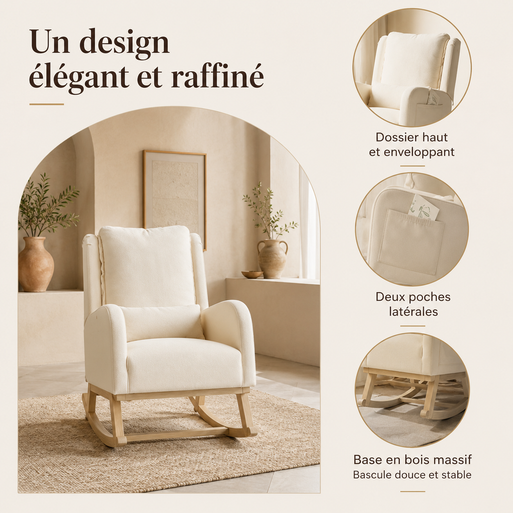 Fauteuil à Bascule En Bois Sereno Beige