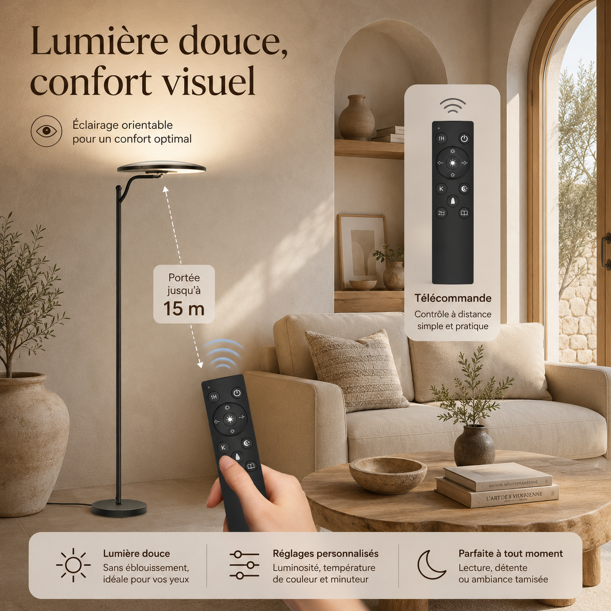 Lampadaire LED Salon Soléa Noir 32W