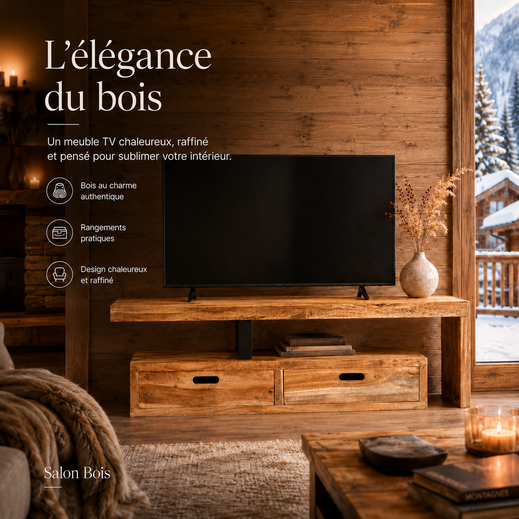 Meuble TV Bas En Bois Acacia Modulable