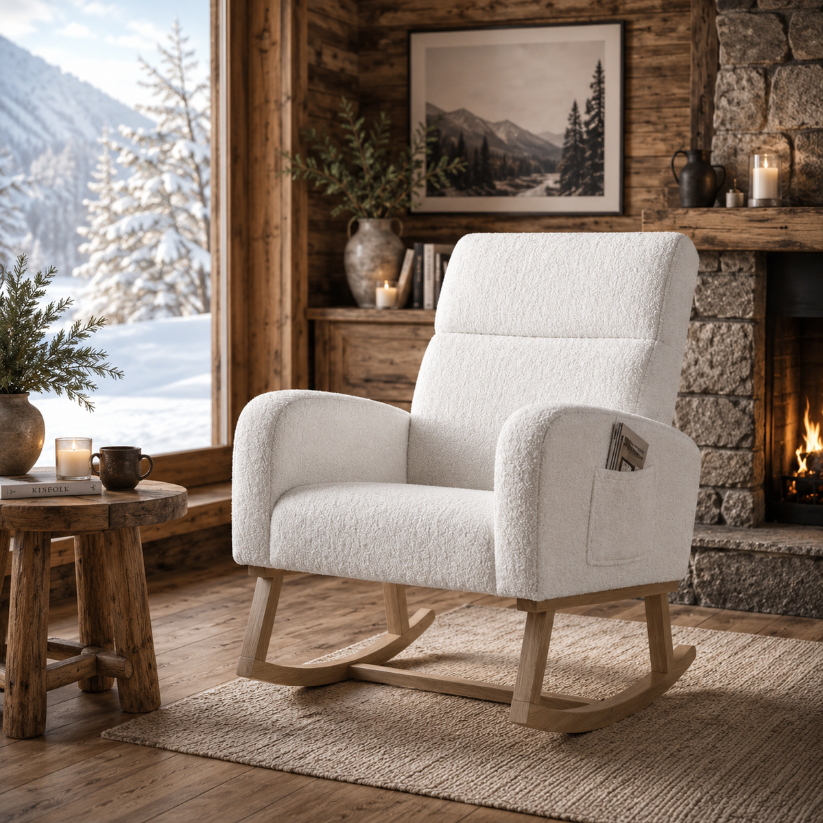 Fauteuil à Bascule En Bois Teddy Blanc