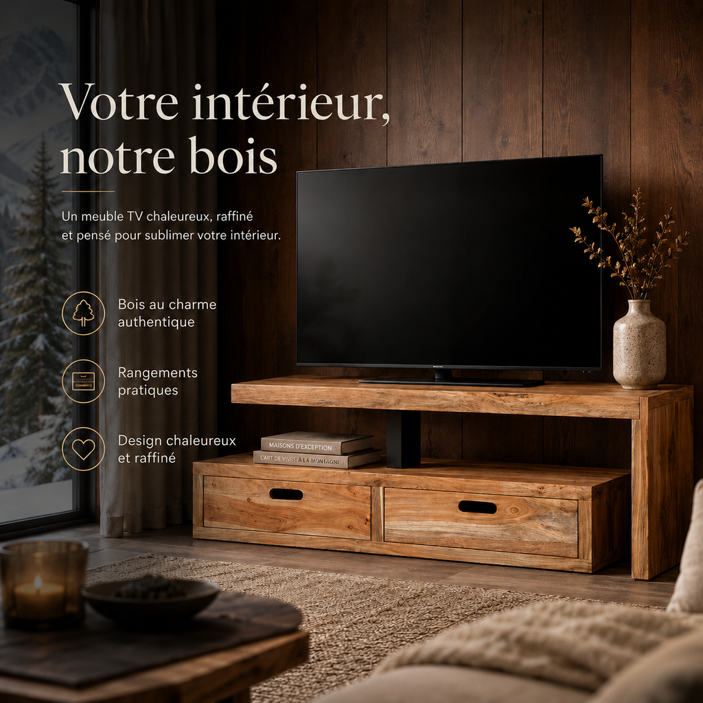 Meuble TV Bas En Bois Acacia Modulable